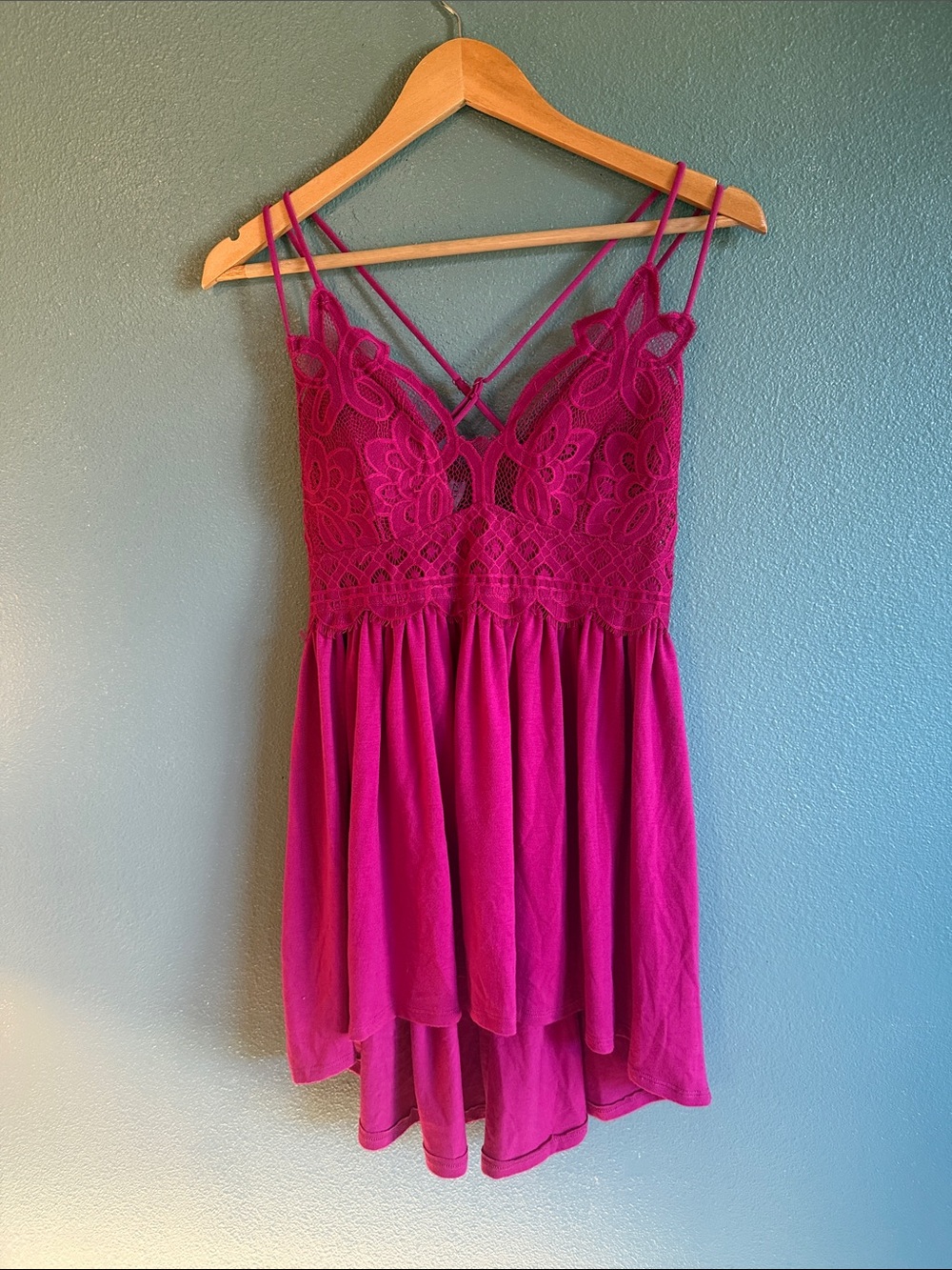 Women's Fuchsia Lace-Trim Cami Top